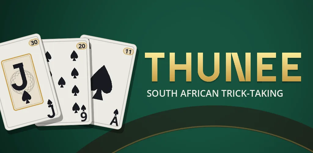 Thunee: three playing cards fanned on a green table